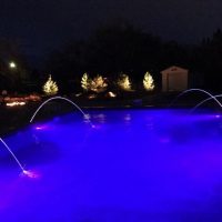blue pool lights, water feature